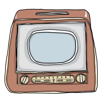 vintage tv with wooden case  on white background art illustration