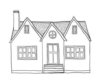 vintage small house cute lineart illustration
