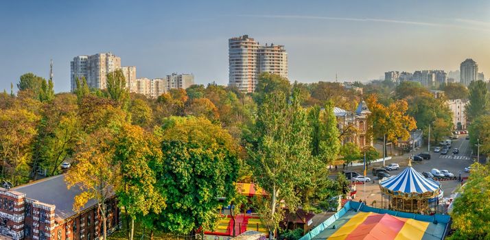 Odessa, Ukraine 03.08.2020. Top view of Shevchenko Park in Odessa, Ukraine, on a sunny spring day