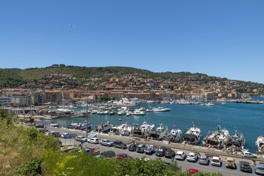 landscape of Porto Santo Stefano harbor in summer