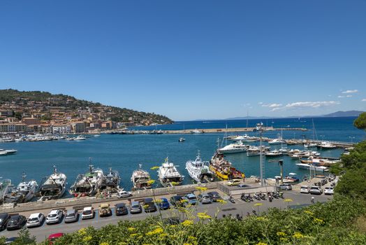 landscape of Porto Santo Stefano harbor in summer