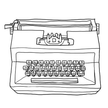 typewriter vintage toy cute hand drawn line art illustration