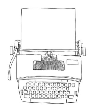 Typewriter Vintage Electric with paper cute line art illustration
