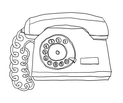 two tone  telephone Vintage Wall Phone line art illustration