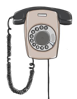 telephone  wall hanging vintage  retro industrial hand drawn art illustration