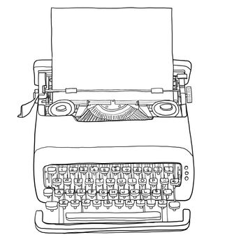 rare vintage Typewriter with paper line art illustration