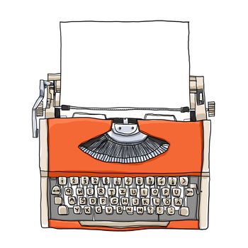 Orange Typewriter vintage with paper art illustration
