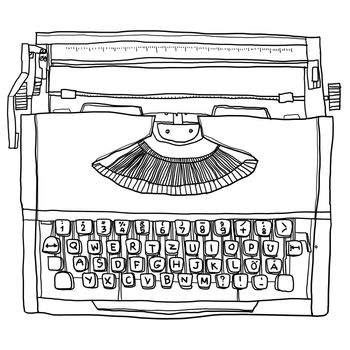 Orange Typewriter vintage  line art illustration