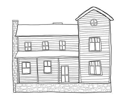 old house style cute line art illustration