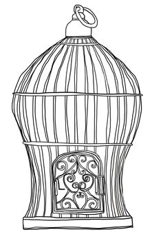 old bird cage line art cute