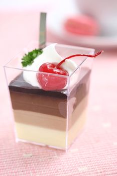 Cherry Panna Cotta pudding with coffee