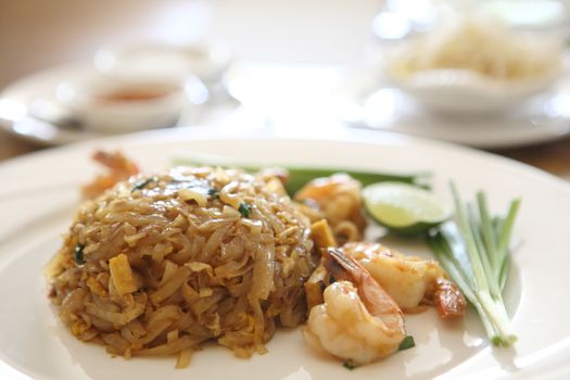 Thai food padthai on wood background