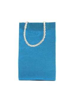 Blue paper bag isolated in white background