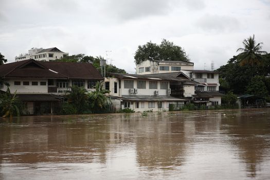 Flooded on Chiangmai ctiy September 28, 2011 in Nonghoi , Muang , Chiangmai , Thailand.