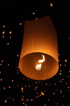 Thai traditional Newyear balloon lantern at night 