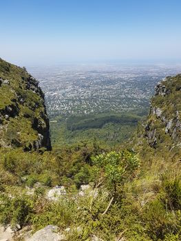 Amazing view from Table Mountain National Park in Cape Town to the Claremont area in South Africa.