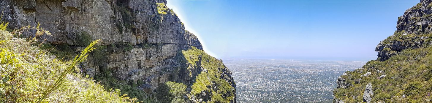 Amazing view from Table Mountain National Park in Cape Town to the Claremont area in South Africa.