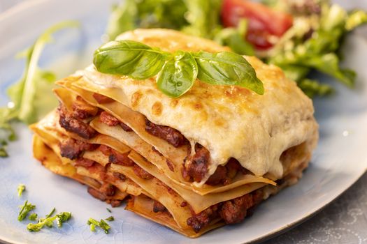 closeup of a portion of lasagna