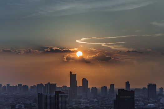 Bangkok, Thailand - Jun 21, 2020 : Beautiful city view of Bangkok before the sunset creates relaxing feeling for the rest of the day. Selective focus.