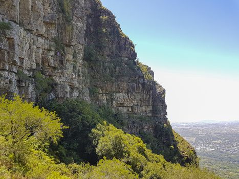 Cliffs and rocks in the Table Mountain National Park in Cape Town in South Africa.