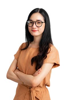 Portrait business woman confident attitude wearing glasses on isolated