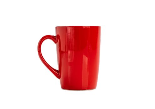 Red mug for hot drink with clipping path on isolated white