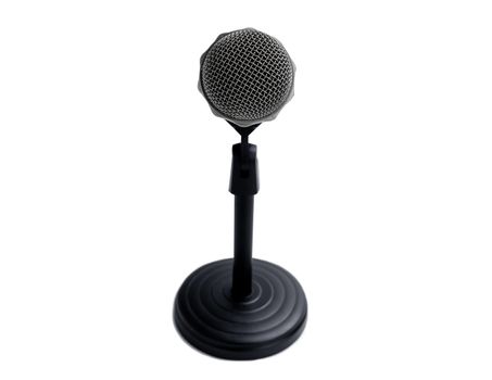 Front of the silver microphone on isolated white