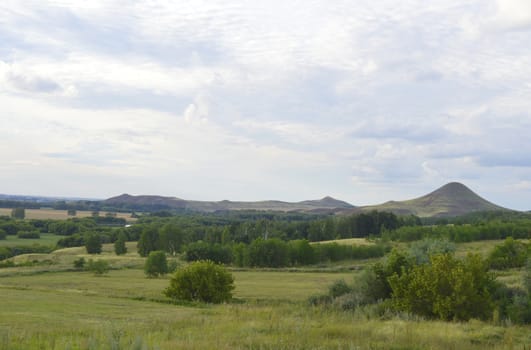 Summer landscape with mountains and forest