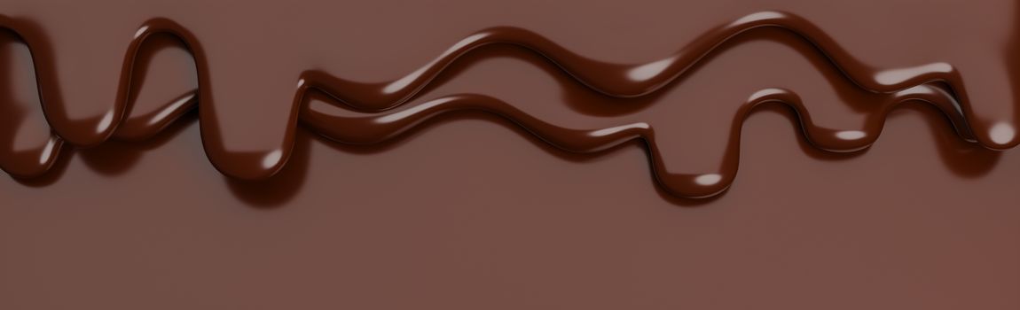 Melted milk brown chocolate flow down on brown banner Background with copy space.,3d model and illustration.