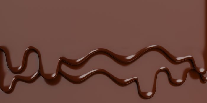 Melted milk brown chocolate flow down on brown banner Background with copy space.,3d model and illustration.