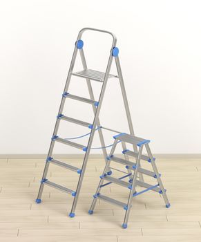 Aluminum ladders with different sizes in the room