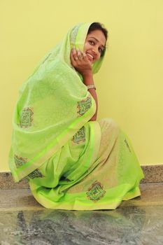 Indian model girl at domestic home, indoors portrait