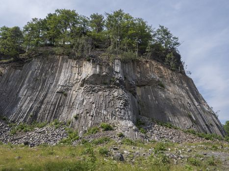 basalt column pillars, lava vulcanic rock formation organ shape national cultural landmark Zlaty vrch, Jetrichovice region, Czech Switzerland, Czech republic.