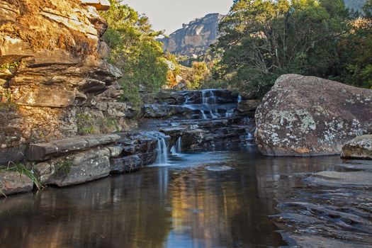 The Cascades is a series of small waterfalls in the Mahai River in Royal Natal National Park. Drakensberg. South Africa