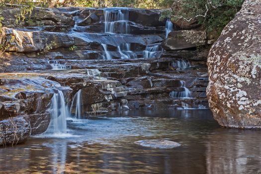 The Cascades is a series of small waterfalls in the Mahai River in Royal Natal National Park. Drakensberg. South Africa