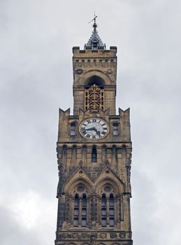 close up view of the clock tower of bradford city hall in west yorkshire a victorian gothic revival sandstone building