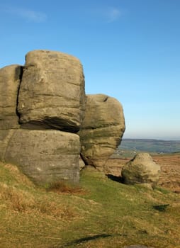 the bridestones a large group of gritstone rock formations in west yorkshire landscape near todmorden