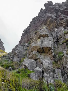 Big cliffs and rocks in the Table Mountain National Park in Cape Town in South Africa.