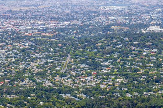 Newlands and Claremont, Cape Town panorama from above. Cityscape and Landscape.