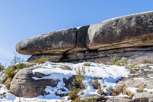 Winter landscape with snow in mountains of Serra do Xures natural park, Galicia, Spain