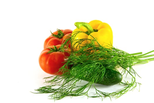 yellow peppers, tomatoes, cucumbers and dill; 