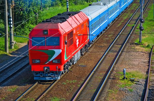 Passenger train on the railway


