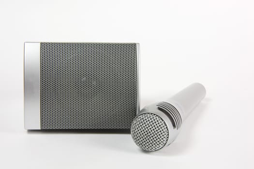 Components of sound-amplifying equipment

microphone, speaker, sound reinforcement, speech, music, components, electronics, equipment, silver, background, white,