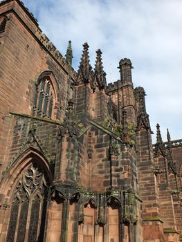 close up view of medieval stonework on the historic chester cathedral