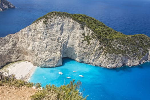 The view from the height of the bay wreck of Zakynthos in Greece
