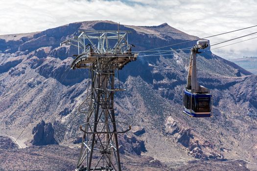 Cabin cable car for tourists visiting the observation deck of the volcano Teide on Tenerife island

