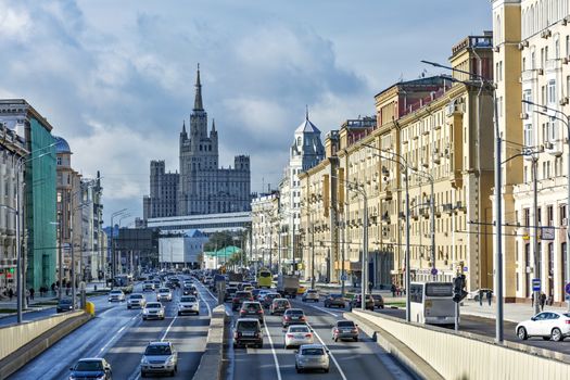 The movement of vehicles on the street Garden Ring near the tunnel under the Tverskaya street.
