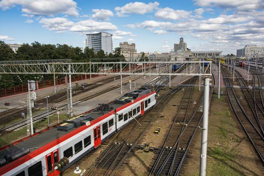 The train arrives at the electrically-Minsk-Passenger station (Minsk, Belarus)