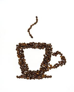 Silhouette of a cup of coffee on a white background