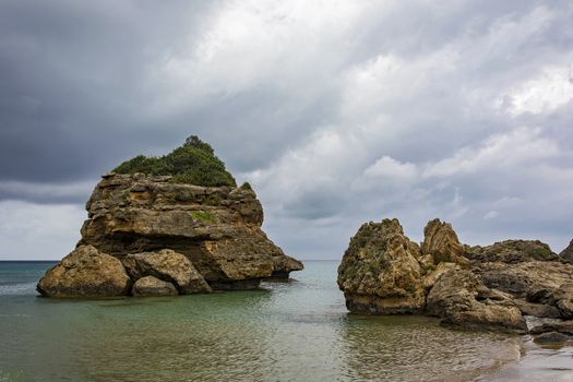 Stone blocks of volcanic origin on the coast of the island of Zakynthos (Greece)